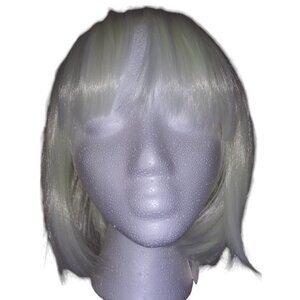 White Short Bob Wig with Bangs Synthetic Hair Cosplay